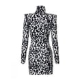 thumbnail image 4 of Qiylii Women Tight Dress Leopard High Neck Long Sleeve Wrapped Fall Mini Dress, 4 of 8