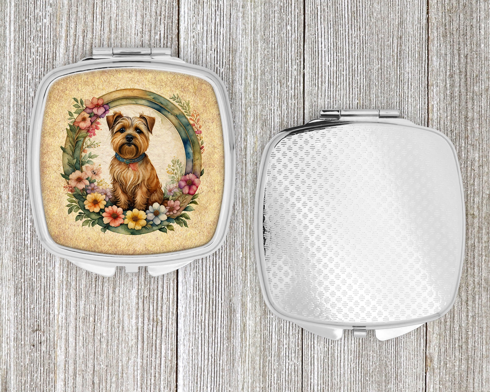 Norfolk Terrier and Flowers Compact Mirror 2.75 in x 3 in