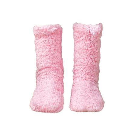 

BELLZELY Christmas Socks Clearance Women Solid Color Long Socks Slippers Thick Plush Indoor Socks Double-Layer Thickening Indoor Shoes
