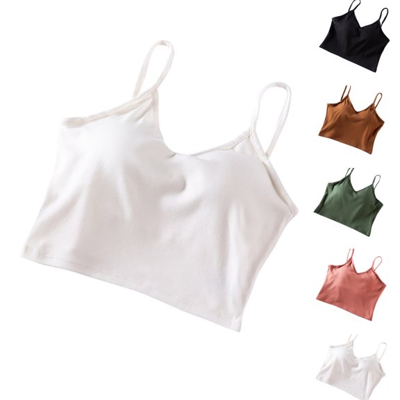 Bixock Pajamas Tank Tops for Women Sleeveless Crop Length Adjustable Strap Cotton Camisole with Built In Bra Layering Soft Elastic Casual Loungewear Sleepwear