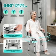 Naipo 360° Swivel Shower Chair for Elderly & Disabled - Adjustable Height Bath Chair with Armrests, Backrest & Non-Slip Seat - 300 lbs Capacity, White
