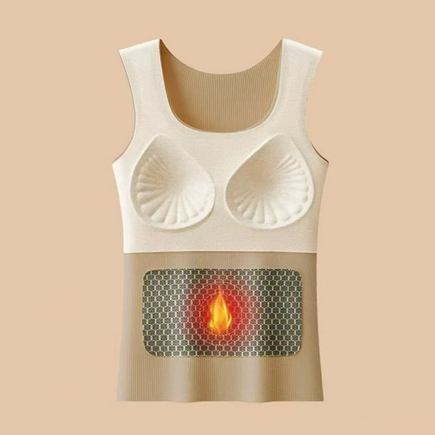 Ropa interior térmica para mujer, de invierno, de color sólido, cálida, sin costuras, resistente al frío, sin mangas, de poliéster.