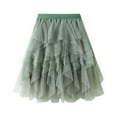 thumbnail image 4 of JGGSPWM Womens Elegant Tulle Tiered Midi Skirt Elastic Waist Versatile Solid Color Mesh Multilayer Short Skirts Green Free Size, 4 of 6