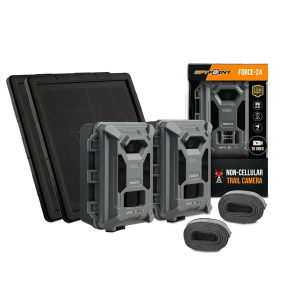 Spypoint Force-24MP Non-Cellular Trail Camera 2k Video (Twin Pack) Bundle with Solar Panel and Card Reader (5 Items)