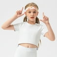 thumbnail image 5 of Qingpeng Girls Short Sleeve Crop Tops Kids Summer Dance Cropped Solid T-Shirts, 5 of 7