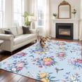 thumbnail image 3 of Area Rug 60×96in, Spring Blue Flower Leaves Bird Floor Carpet Living Room Rug, Watercolor Floral Leaf Animal Non-Slip Welcome Mat Indoor Rugs for Bedroom Dining Room, 3 of 9