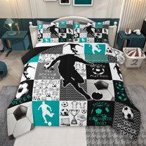 jejeloiu Football Gamer Full Size Comforter Sets,Soccer Sport Game Bedding Sets For Ball Lovers Reversible 3-Piece