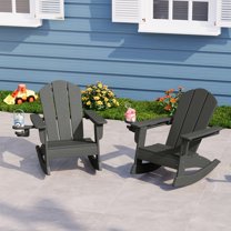WestinTrends Malibu Outdoor HDPE Plastic Preschool Toddler Classic Adirondack Rocking Chairs (Set of 2), Gray