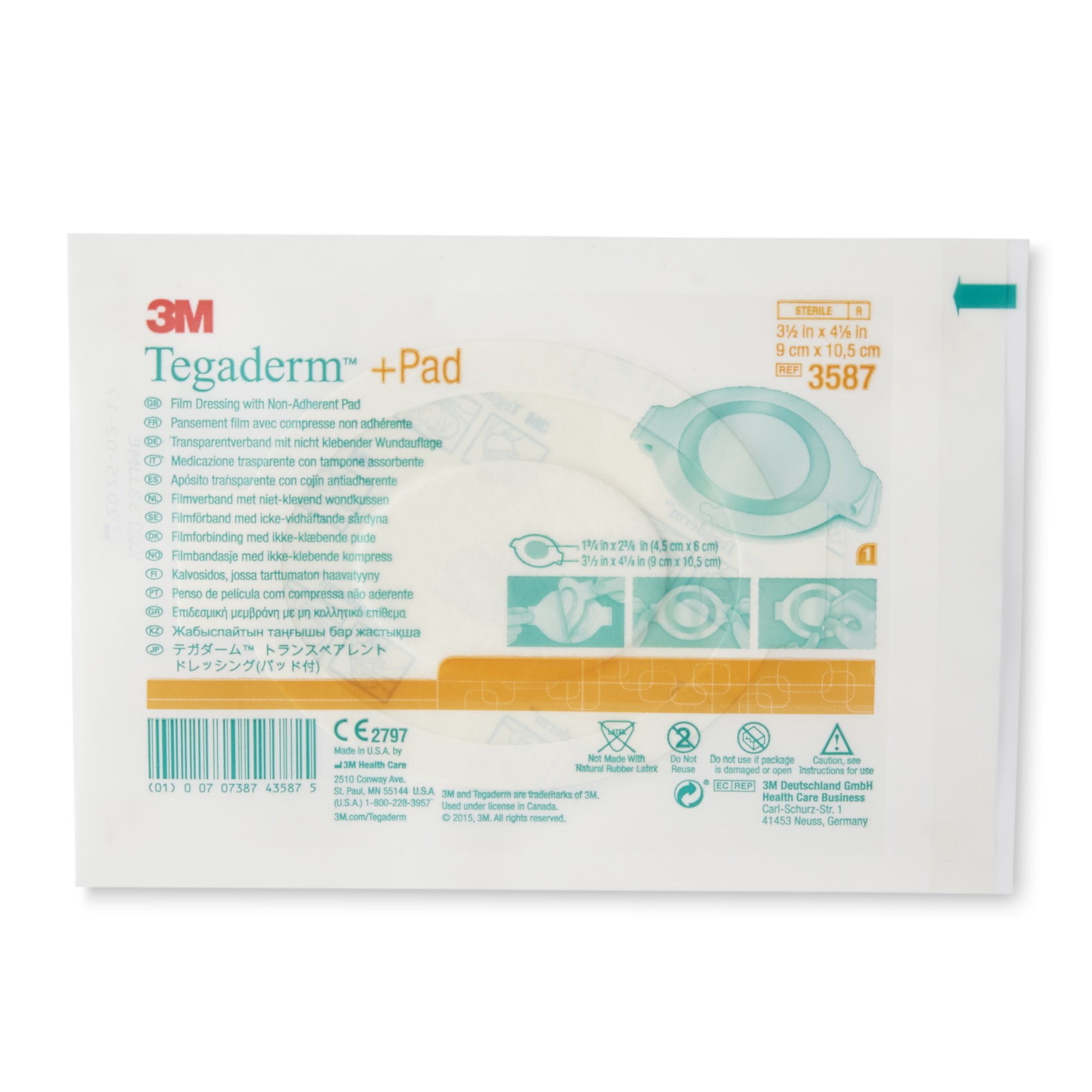 3M Tegaderm Transparent Film Dressing with Pad Frame Style Delivery Rectangle 3.5 X 4" Sterile 3587, 25 Ct