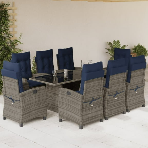 vidaXL Garden Dining Set Grey, Navy Blue