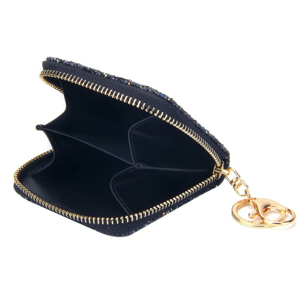 Badiya Small Glitter Wallet for Women Girls Women Mini Coin Purse Pouches with Key Ring