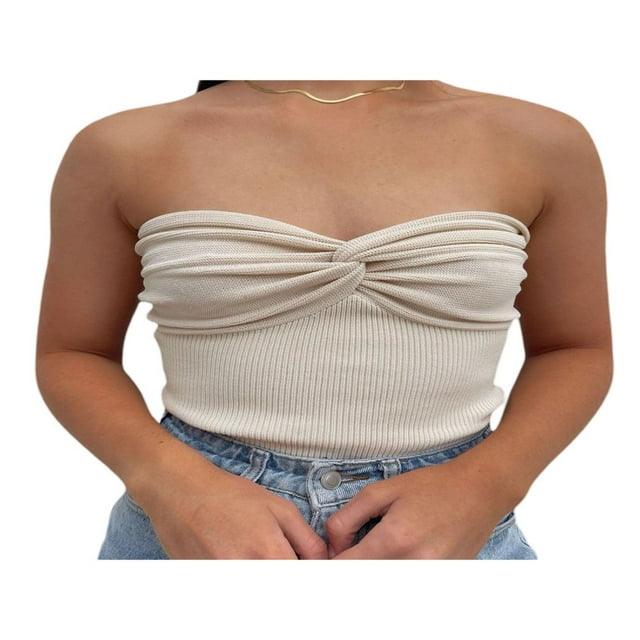 Femmes Torsadées devant Tricot Tube Top Sans Manches Bustier Corset Top Club Streetwear