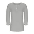 thumbnail image 6 of Sakmal Button Down Shirts Women Fall Gray Shirts Plain Henley 3/4 Sleeve Blouses for Women, 6 of 8