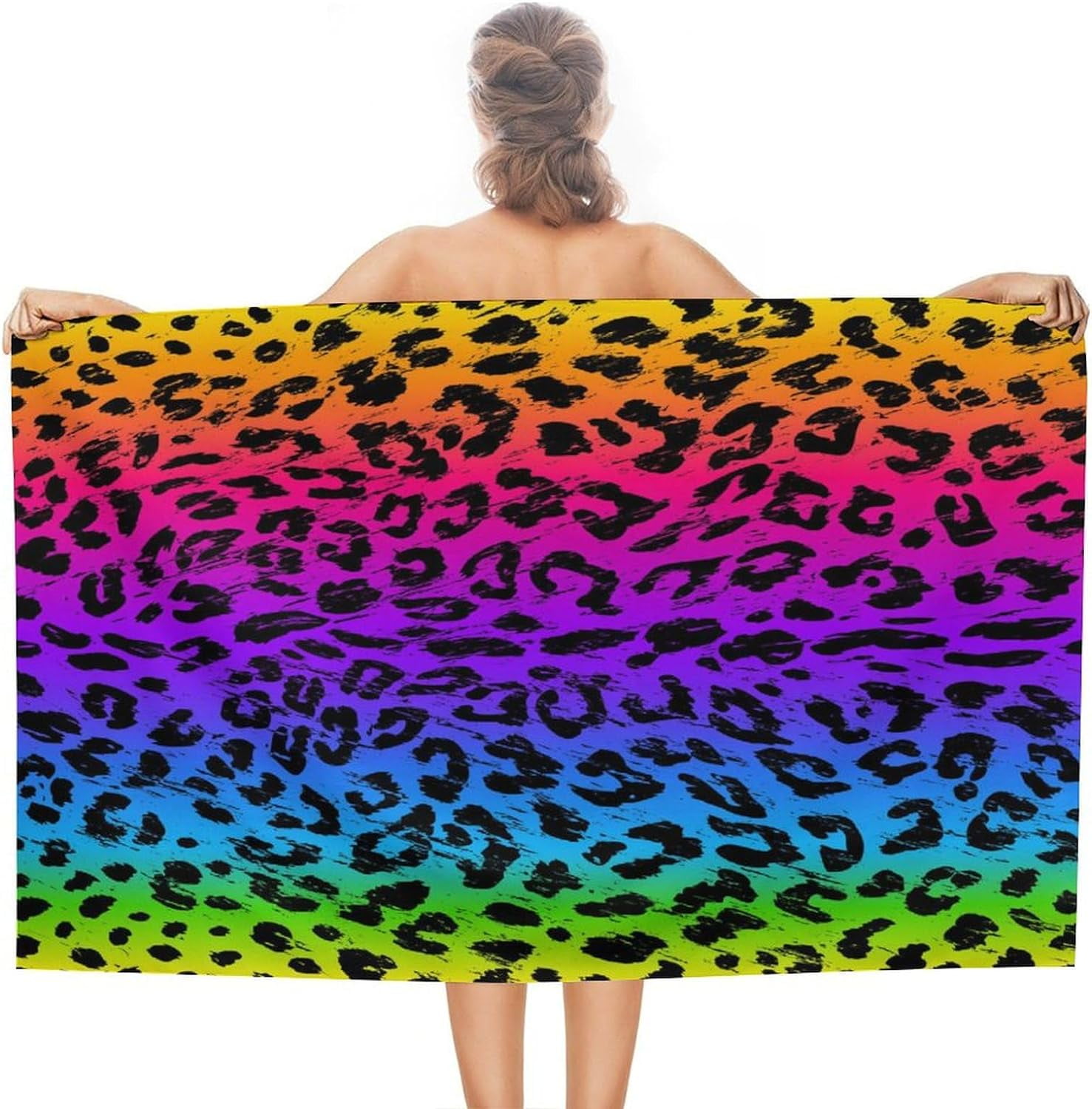 Beach Towel 31" x 51", for Rainbow Colorful Cheetah Leopard Print Bath Towels, Effective, Absorbent and Quick Dry Beach Towel, Washer Safe Towel, Eco-Friendly for Adults
