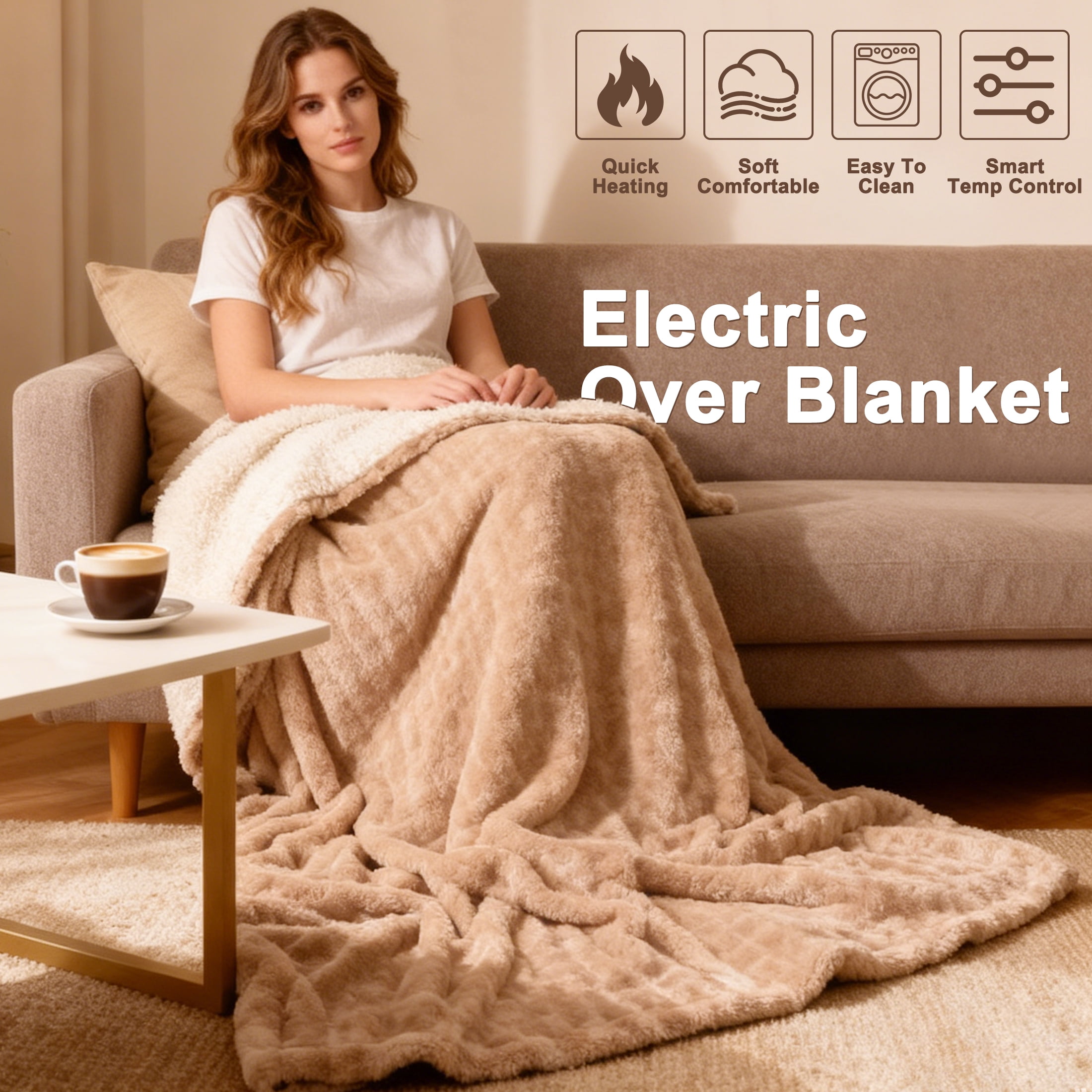 KINGTE Heated Blanket with 8 Heat Settings & 1-12H Auto Shut-off, 62"x84" Machine Washable Electric Throw, Overheat Protection,Household, Bedding