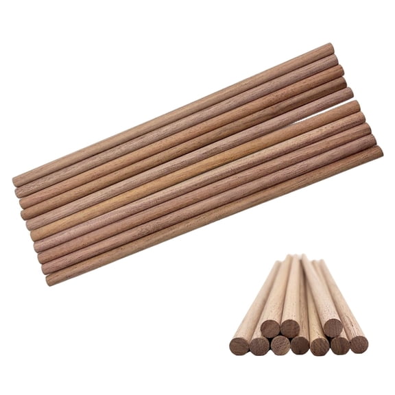20Pcs Wooden Dowel Rods, 1/4 x 12 Inch Walnut Dowel Rod Sticks, Round Unfinished Wood for Crafting Woodworking Building Material
