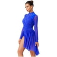 thumbnail image 3 of Nyeemya Women's Shiny Rhinestone Long Sleeve Lyrical Dance Dress Backless Tulle Skirt Leotard Dancewear Royal Blue XL, 3 of 7