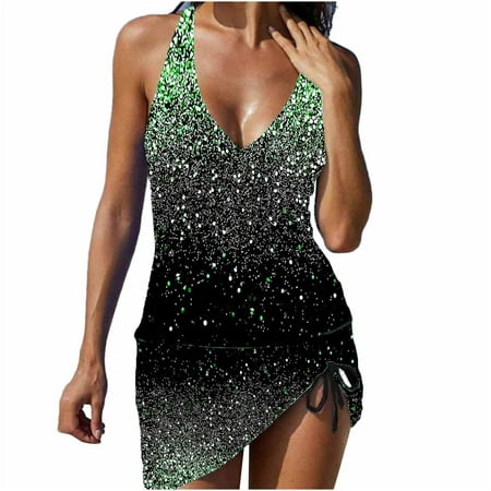 

Women s Tankini Swimsuits Swimwear 2 Piece Normal High Waisted Green White Blue Golden Black Padded V Wire Sports Vacation / Strap / / Padded Bras / Strap Bathing Suits
