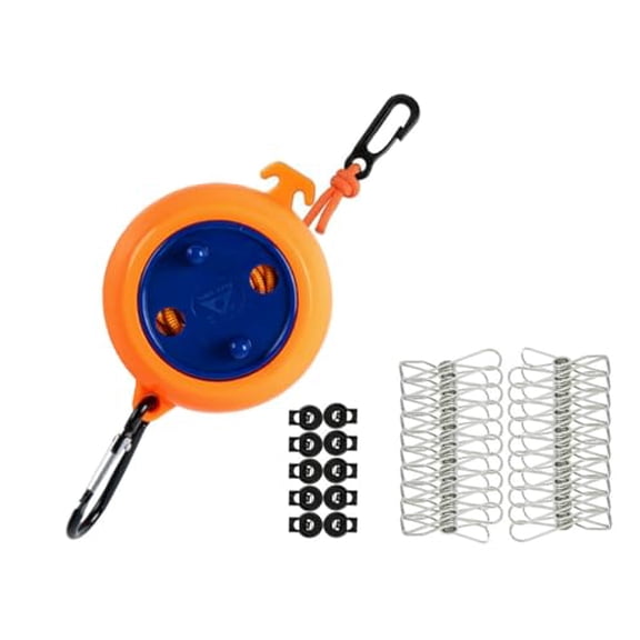 Retractable Camping Clothesline,Adjustable Travel Laundry Rope,Heavy Duty Washing Line with 20 Clothespins & 10 Stoppers for Indoor/Outdoor,Camping,Travel,Courtyard,33ft (Orange 26ft)