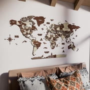 Colorfull Worlds Wood World Map Educational for Kids- Mixed XL