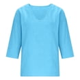 thumbnail image 7 of 3/4 Sleeve T Shirts for Women Womens Casual Tops Ladies Tops 3/4 Sleeve Professional Blouses for Women Womens Shirts Dressy Casual Women's Gauze Tops Cute Tunic Tee Vintage Tunic Blue 3XL, 7 of 7