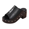 thumbnail image 1 of Peep-Toe Platform Sandals For Women with Studded Zipper Detail, 5 cm Height Increase, Comfortable Beach Slippers for Spring and Summer, 1 of 9