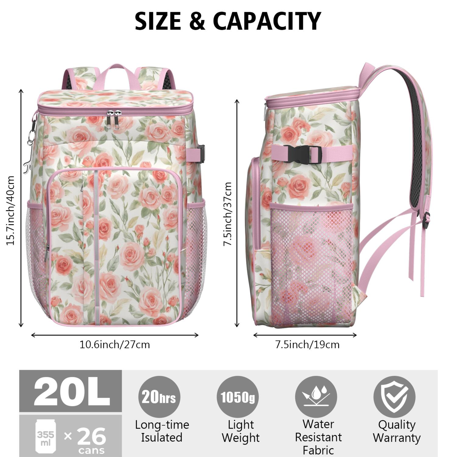 Travel Cooler Bag - Pioneer Flower Camping Beer Cooler Backpack with Bottle Opener- Waterproof Insulated Picnic Backpacks - Cooler Bag for Beach