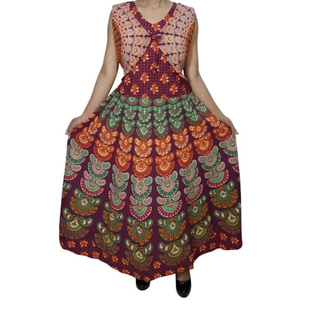 Mogul Womens Summer Maxi Dress Printed Sleeveless Cotton Summer Fashion Boho Chic Long (Best Chic Boho Dresses)