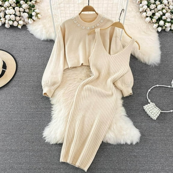 Women Suitable Knitted Dress Two Piece Suit Pullover Top And Dress Bodycon 2 Piece Set Midi Dress Knitted Dress Set Skirts for Women plus Size Long Dress plus Sequin Dress Business Suit for Women