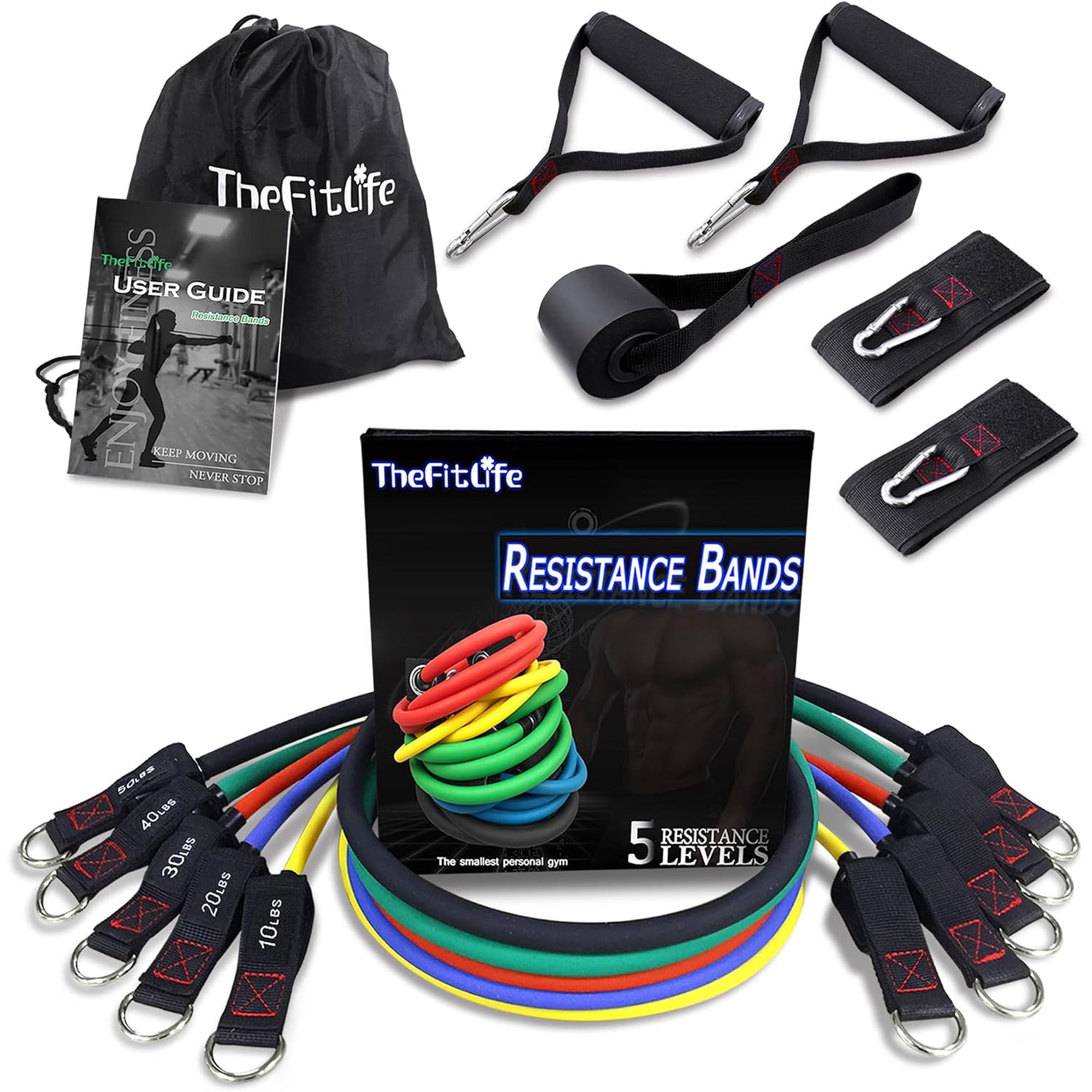 Resistance Bands Set with Handles, Door Anchor and Ankle Straps | Workout Bands for Muscle Strength Training, Home Gym Fitness, Full Body Exercise for Men, Women, Pilate, and Physical Therapy