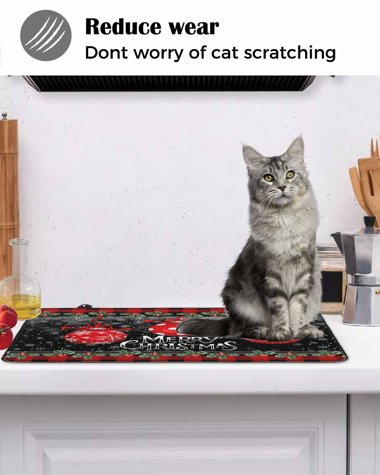 Large Induction Cooktop Protector Mat Red Christmas Balls Stove Top Covers for Electric Stove, Winter Snowflakes Xmax Berry Plaid Decorative Stove Burner Cover Mats, Glass Top Stove Cover