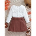 thumbnail image 2 of Suealasg Kids Girls Skirt Set 2T 3T 4T 5T 6T Long Sleeve Button Shirt +PU Leather Belted Skirt Set 2 Piece Casual Spring Clothing for Little Girls, 2 of 8