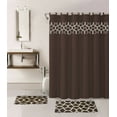 thumbnail image 2 of 15-piece Hotel Bathroom Sets - 2 Non-Slip Bath Mats 1 Rugs Fabric Shower Curtain 12-Hooks GEOMETRIC BROWN, 2 of 3