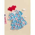 thumbnail image 4 of Aojekbee Newborn Girl Outfit, Short Sleeve Crew Neck Baseball Print A-line Romper Dress with Headband Clothes, 4 of 10