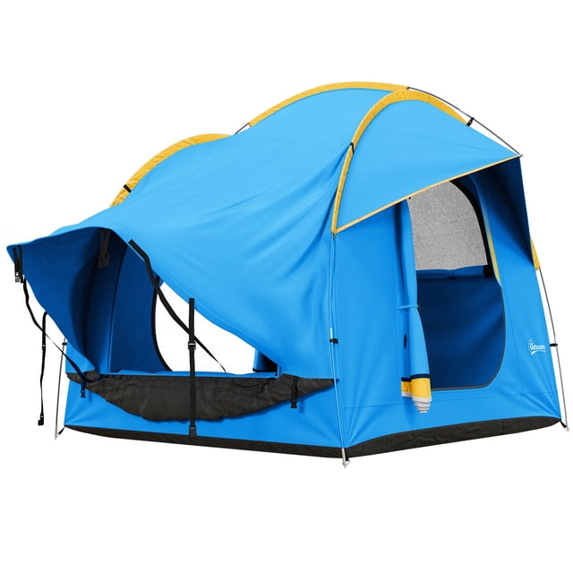 Outsunny Car Camping Tent with 3 Doors, 2000mm Waterproof, Blue and Orange
