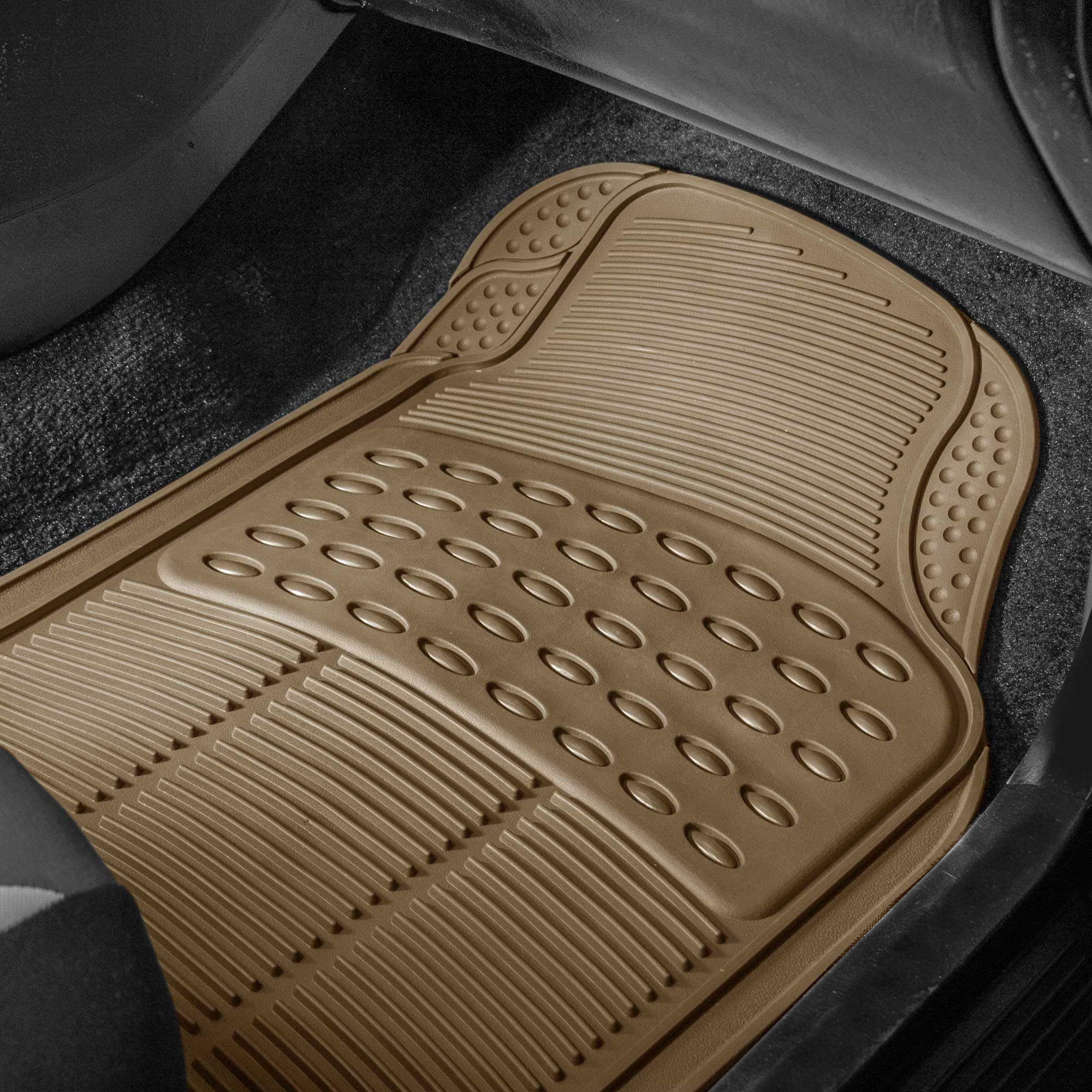 FH Group Universal Fit 3 Row Rubber Car Floor Mats For Auto SUV Van Heavy Duty - Beige