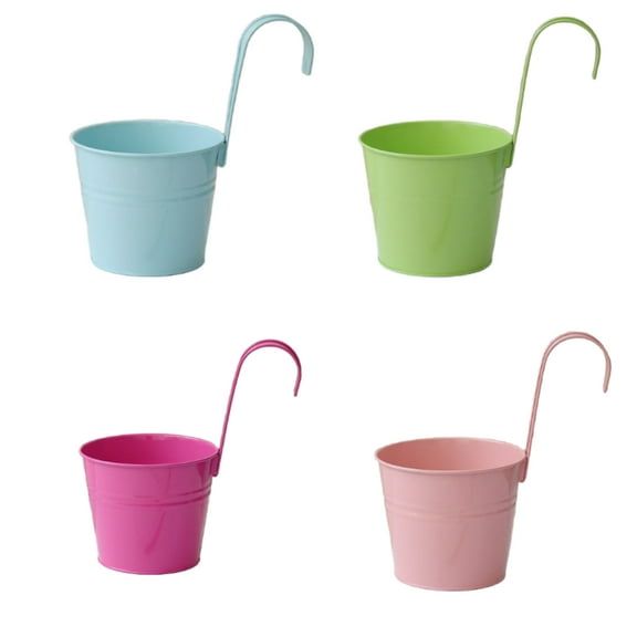 Set of 4 Metal Flower Pots in Assorted Colors for Beautiful Garden Display