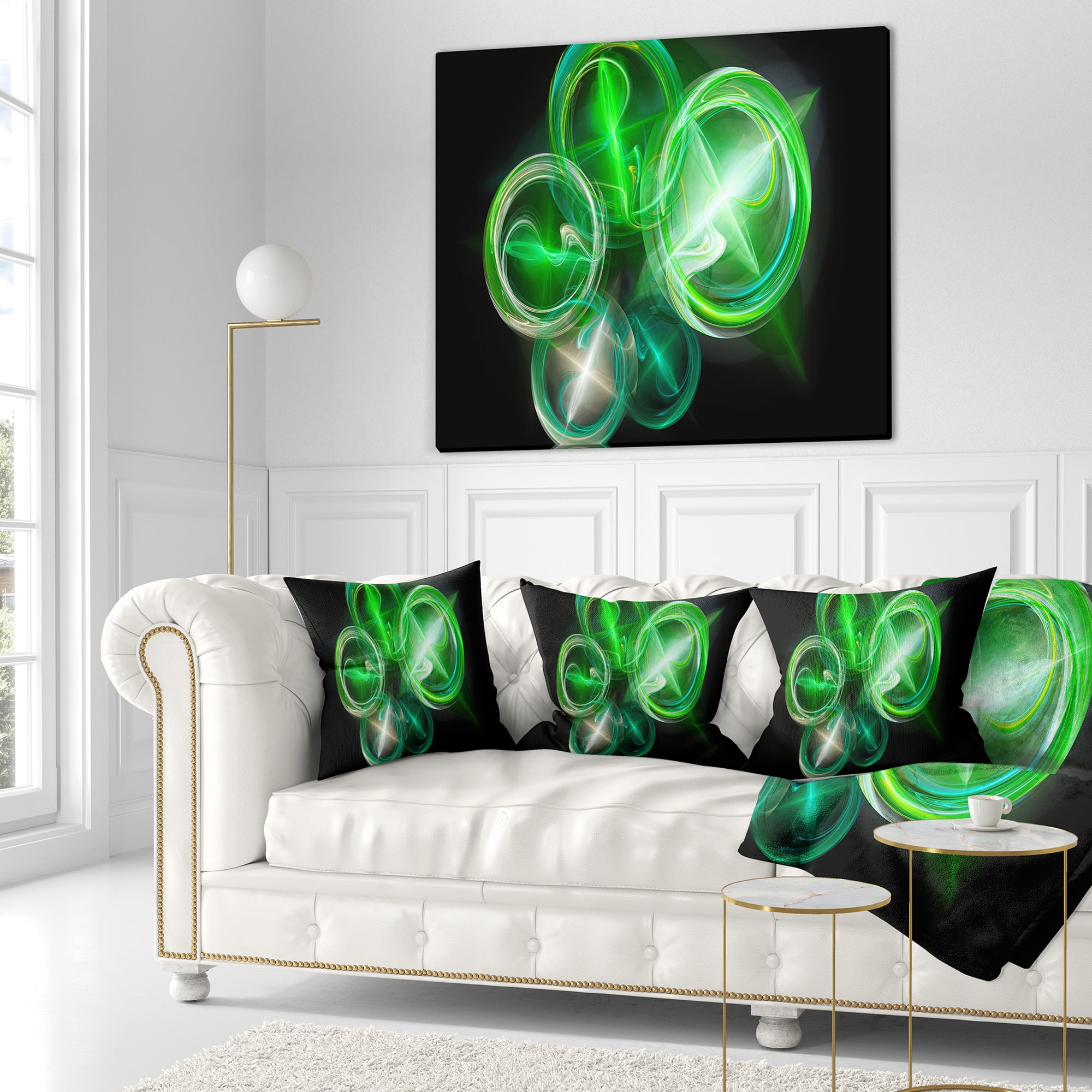 Designart Green in Black Fractal Desktop - Abstract Throw Pillow - 18x18
