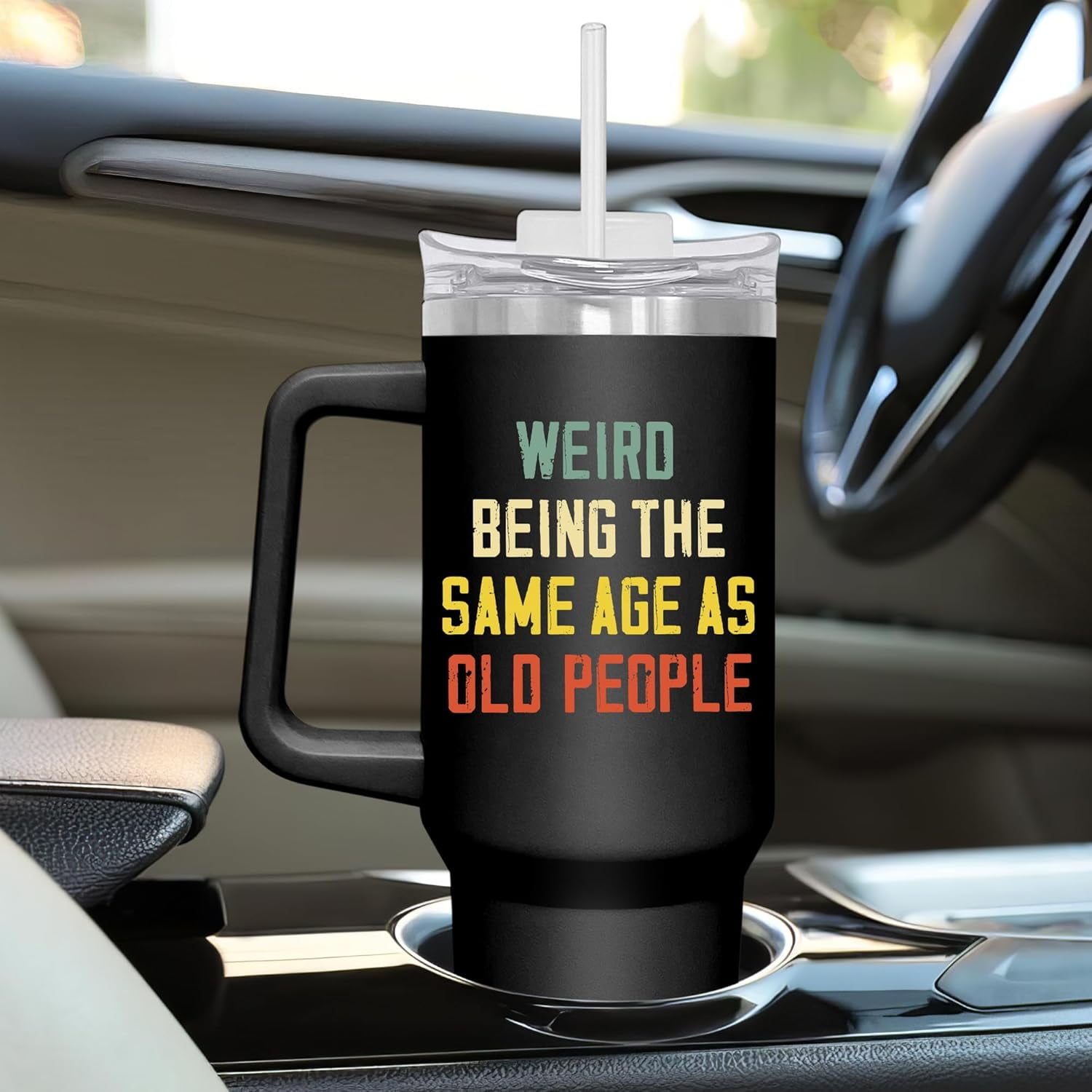 Birthday Gifts For Men Women - 40 Oz Stainless Steel Insulated Tumbler With Handle And Straw - Father's Day Birthday Gifts For Him Dad Grandpa Husband