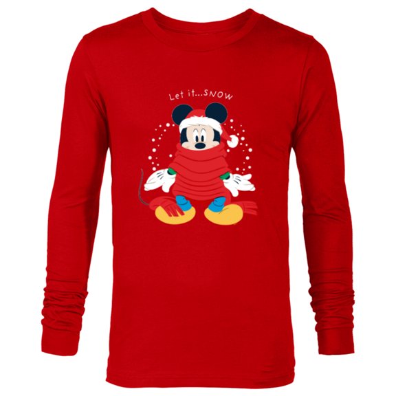Disney Mickey Mouse Christmas Santa Hat & Scarf Let it Snow - Long Sleeve T-Shirt for Men - Customized-New Red