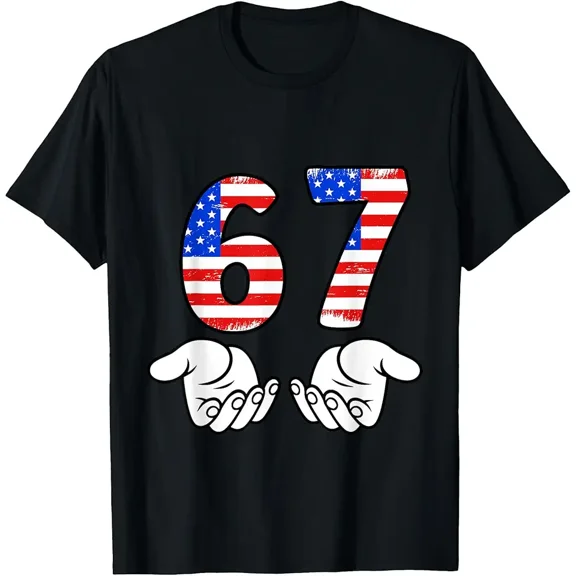 USA Flag Six Seven 6 7 Meme Gen Alpha Slang 6 7 Hands Funny T-Shirt