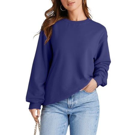Trendy Navy Blue Crewneck Sweatshirt with Drop Shoulder Design for Everyday Wear | [ZhiHiMeRi] | (US 8-10)M