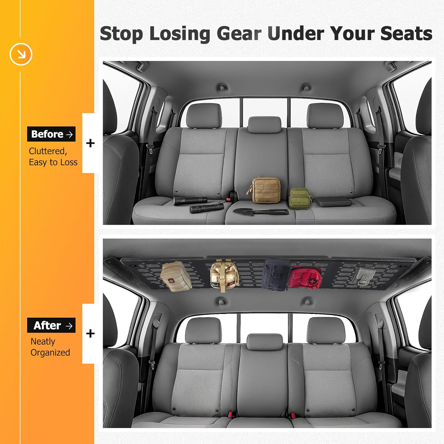 Kojem Molle Panel Roof Rack Top Storage Rack for 2016-2023 Toyota Tacoma 3rd Gen Double Cab Interior Storage Shelf Organizer Steel