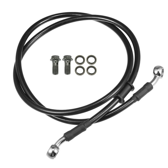 Unique Bargains Brake Hose Motorcycle ATV Braided Hydraulic Brake Line Oil Hose Pipeline 110cm Black Silver Tone 1 Set