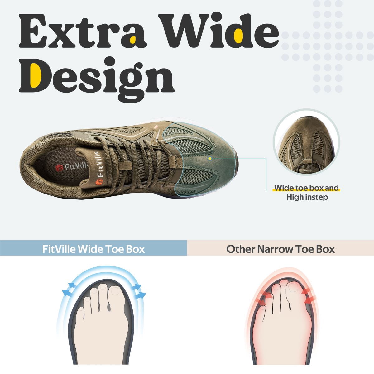 FitVille Men's Extra Wide Walking Shoes Casual Comfortable Sneakers Rebore Core (Sandy Gray, 9 X-Wide)