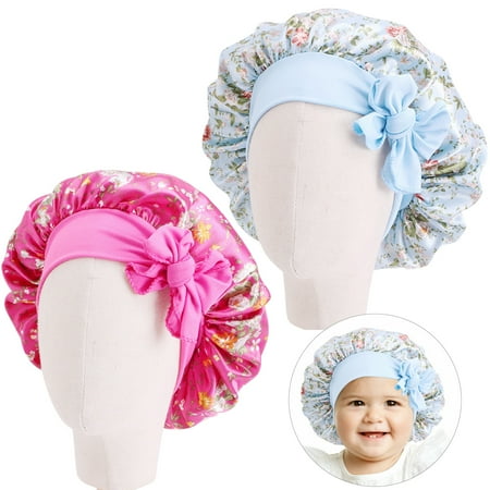 

SJENERT Kids Satin Bonnet Nightcap Bow Satin Round Cap Beauty and Hair Care Cap 2 PCS(Red+Blue)
