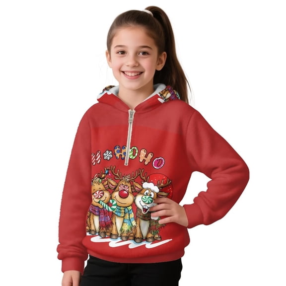Pzuqiu Christmas Deer Boys Sweatshirts 10-11 Warm Soft Kid's Pullover Hoodie Sweatshirt Washable Practical Long Sleeve Jacket Outfits Fall Outerwear Versatile for Daily Wear