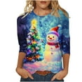 thumbnail image 2 of Ounisa 3/4 Length Sleeve Tops Blouses Christmas Gifts for Women Christmas Tree Snowman Decor Lightweight Coats Fall Outfits Winter Clothing Dressy Casual Soft, 2 of 5