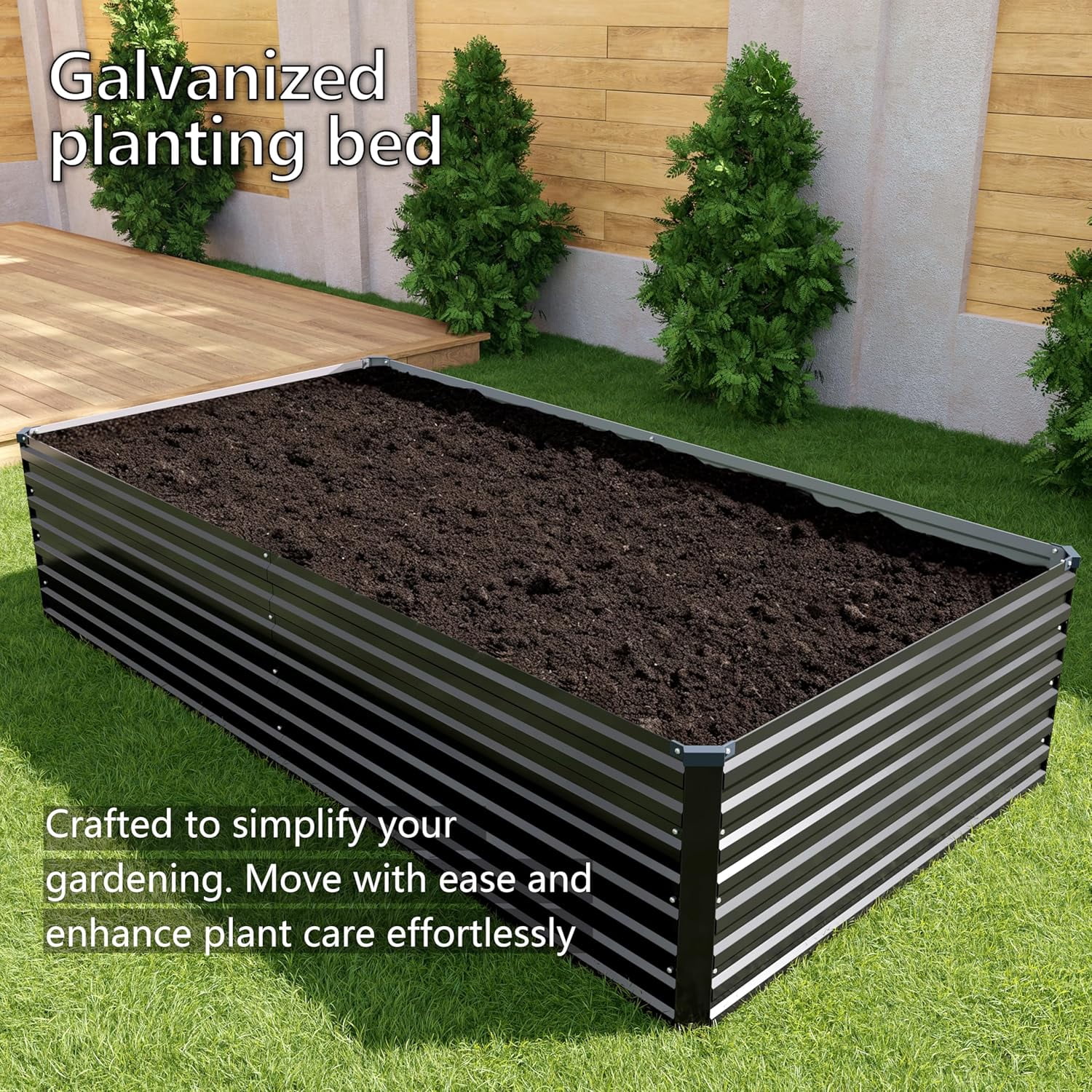 12x2x2FT Galvanized Raised Garden Bed Kit,Vegetable Plant Boxes-Rectangle Metal Flower Box,Large Planter Raised Beds Outdoor Garden for Planting,Fruit,Herb-Black