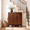 thumbnail image 3 of 24 Pair Shoe Storage Cabinet with Adjustable Shelves, Hidden Shoe Organizer for Entryway, Foyer, Hallway, Walnut Brown, 3 of 13